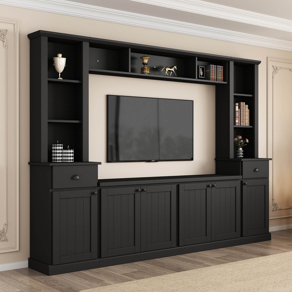 Adjustable Height Black Particle Board TV Stand Console - Sleep Galleria