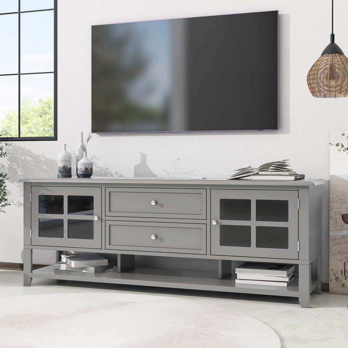 Modern Grey MDF TV Stand With Storage Cabinet - Sleep Galleria