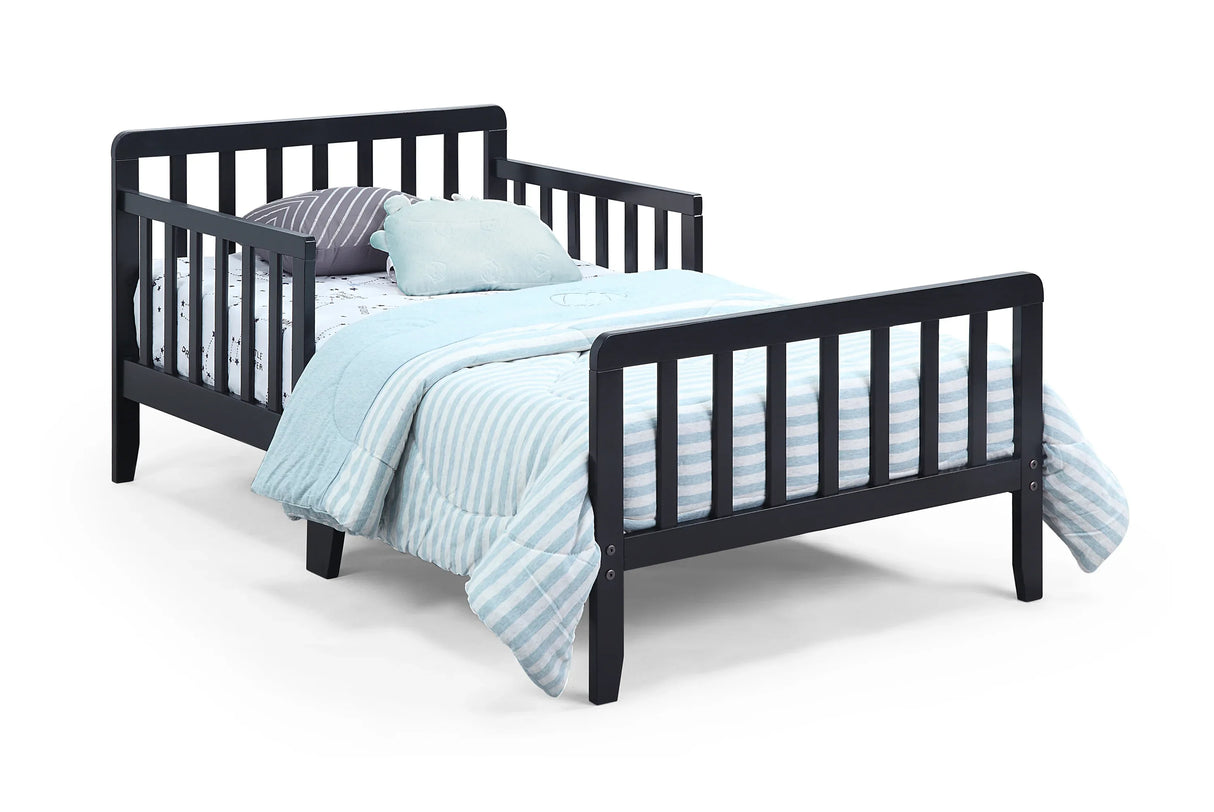 Solid Wood Black Toddler Bed With Safety Rails - Omega Lifestyles