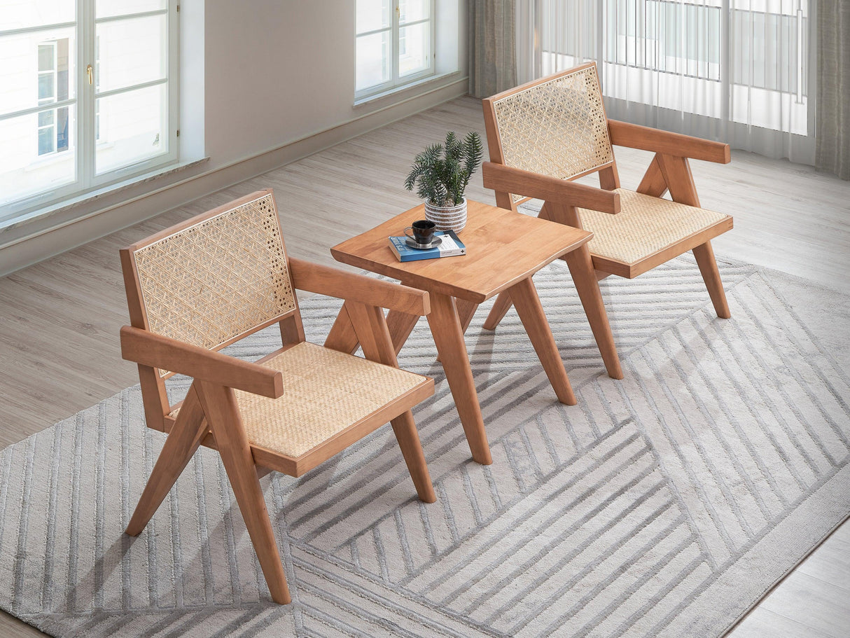 3-Piece Solid Wood Rattan Accent Chair And End Table Set - Omega Lifestyles