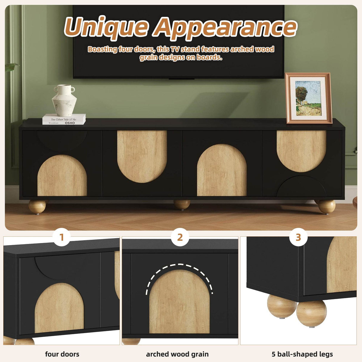 Farmhouse Black MDF Wood Grain TV Stand - Sleep Galleria