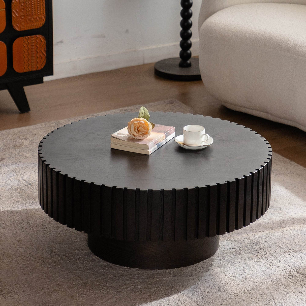 Modern Handcrafted Round Pedestal Walnut Coffee Table - Sleep Galleria