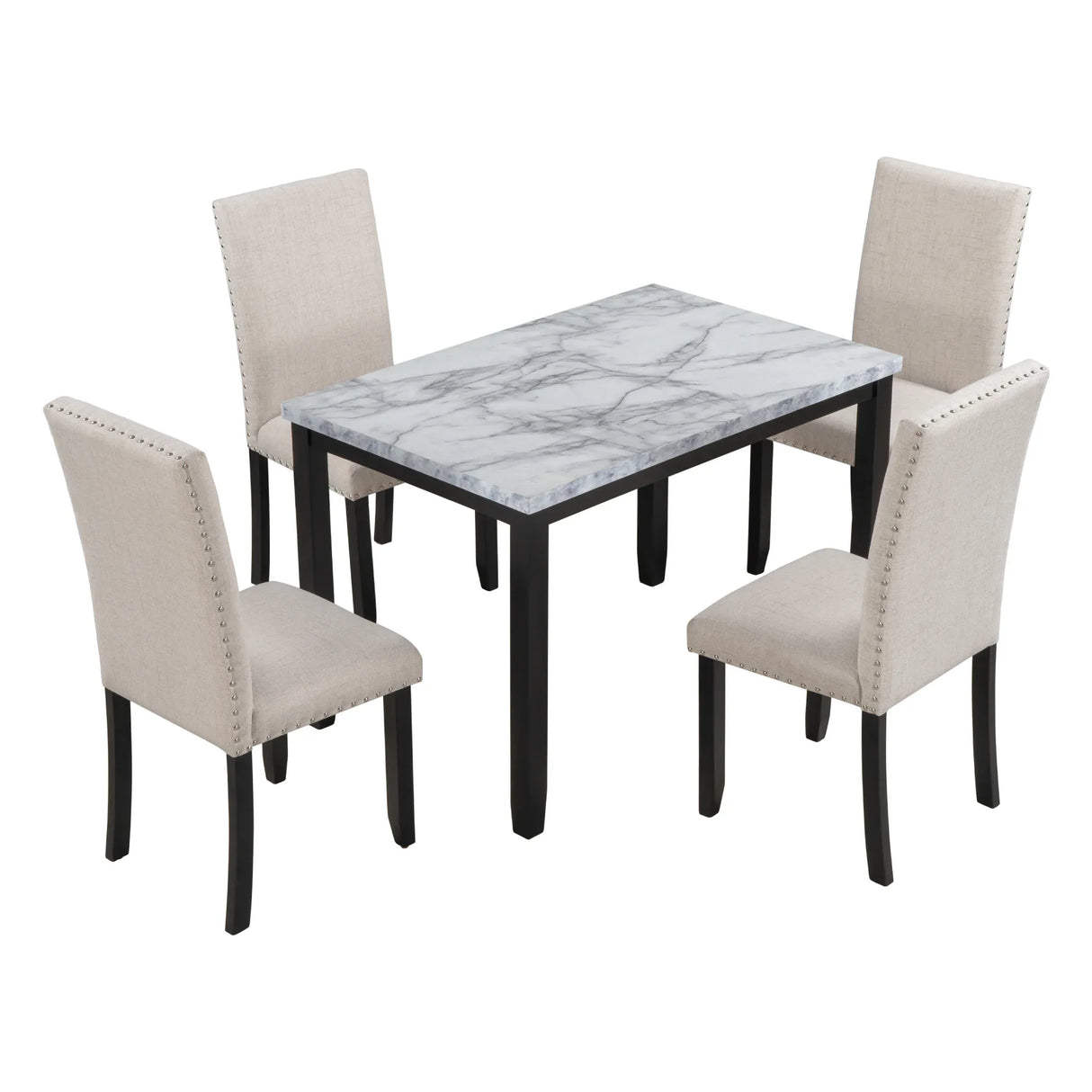 5-Piece Faux Marble Dining Table Set With Cushioned Chairs - Omega Lifestyles