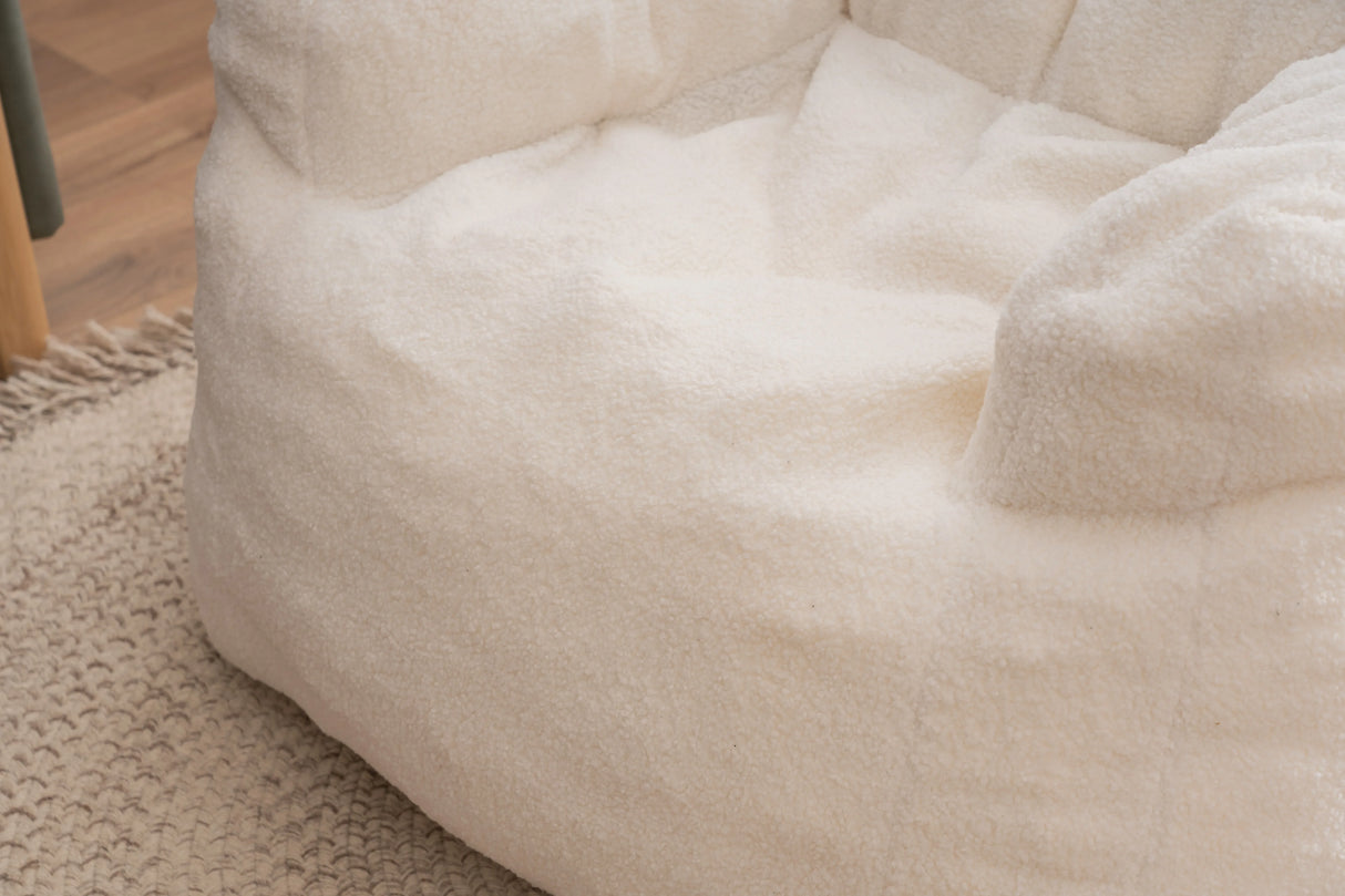 Ivory Soft Teddy Fabric Foam Bean Bag Chair - Omega Lifestyles