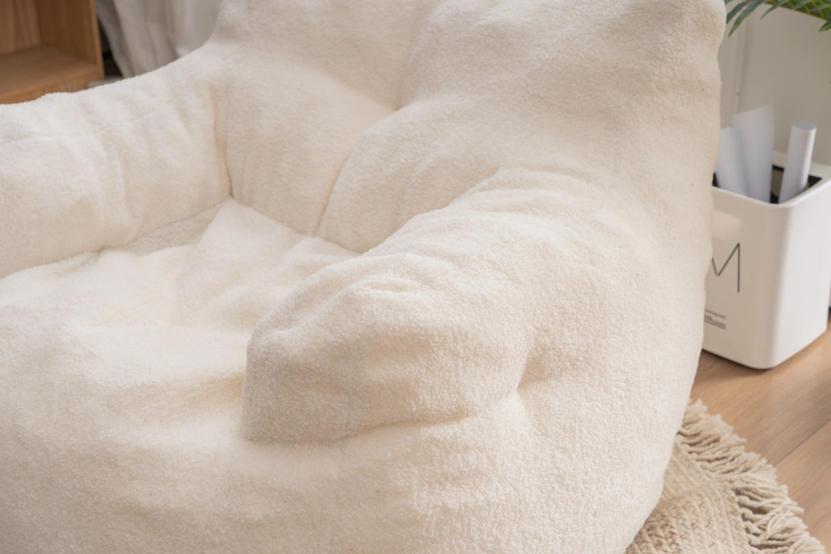 Ivory Soft Teddy Fabric Foam Bean Bag Chair - Omega Lifestyles