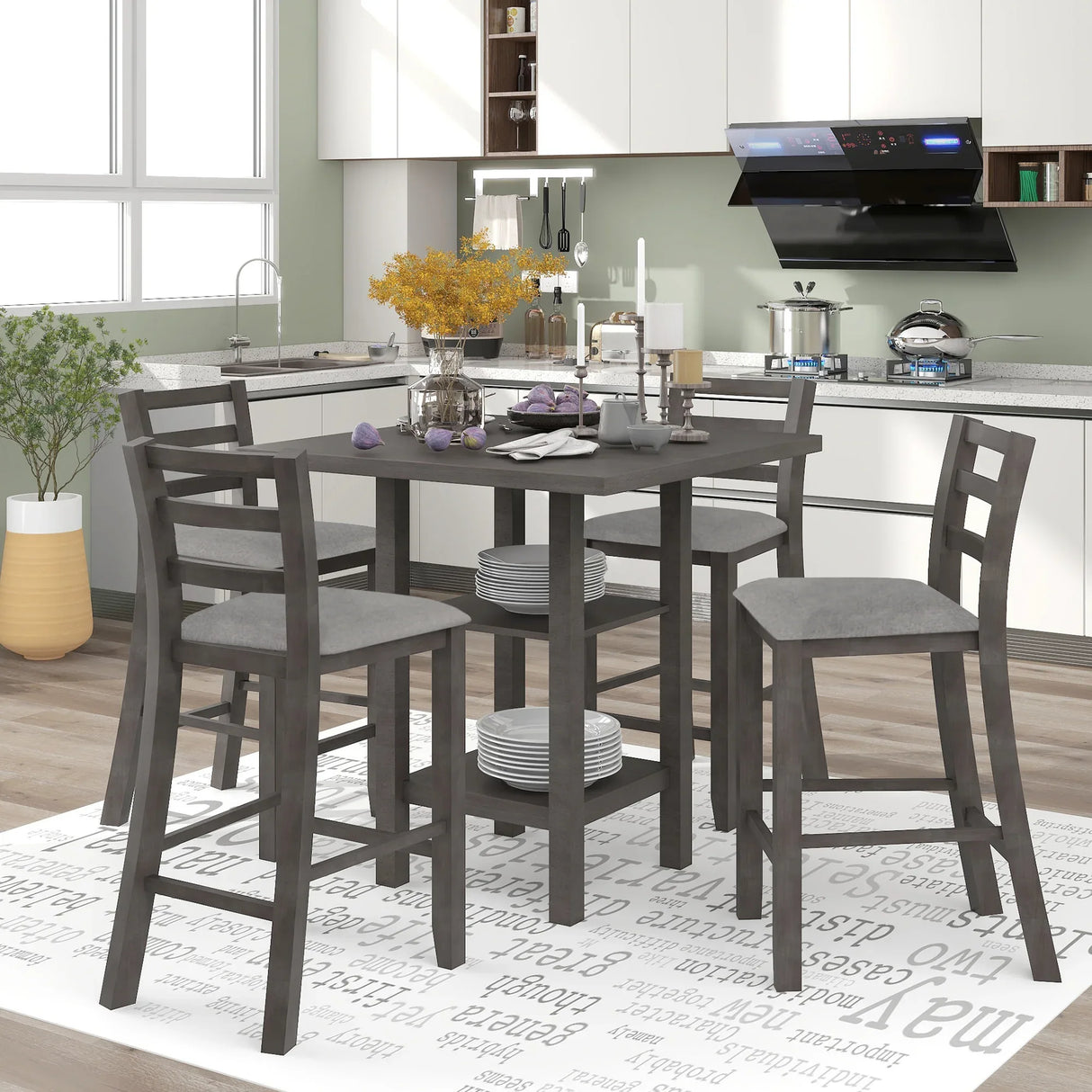 5-Piece Solid Wood Counter Height Dining Set With Chairs - Omega Lifestyles