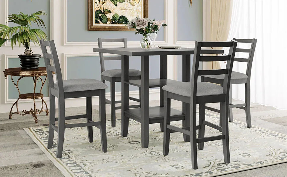 5-Piece Solid Wood Counter Height Dining Set With Chairs - Omega Lifestyles