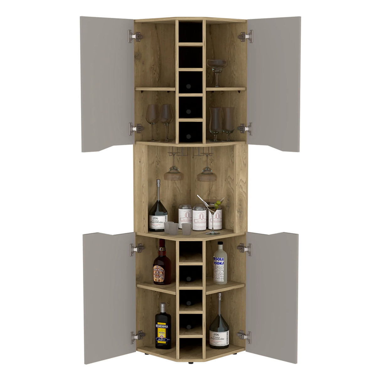 Modern Corner Bar Cabinet With Ten Built-In Wine Rack - Omega Lifestyles