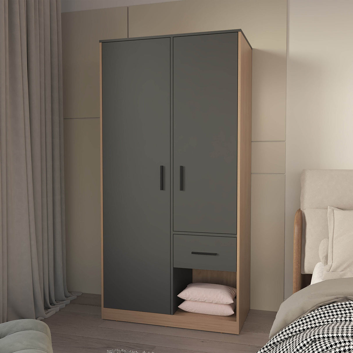 Modern Two-Door Wardrobe With Drawer Storage