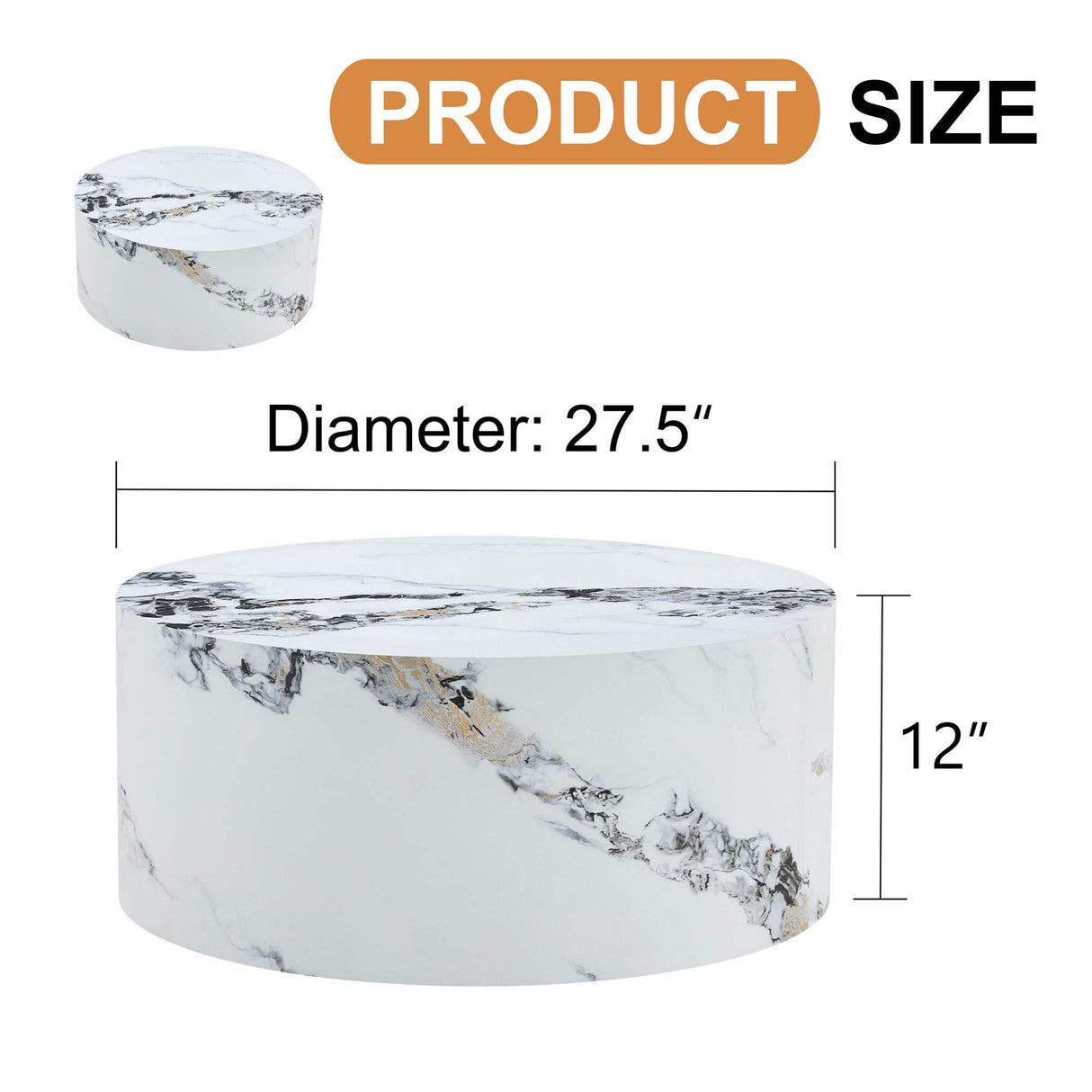 12-Inch White Patterned Cylindrical MDF Coffee Table - Omega Lifestyles