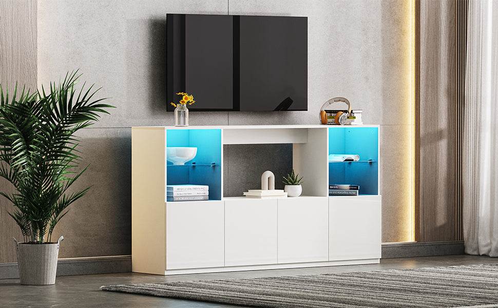 High Gloss White MDF TV Stand With LED Lights - Sleep Galleria
