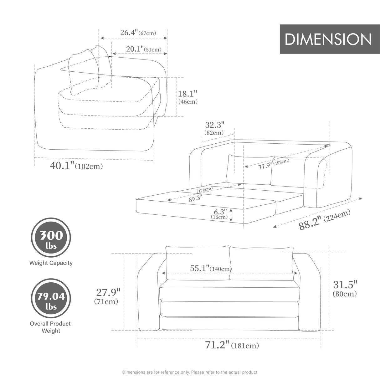 Convertible Chenille Foam Loveseat Sofa Bed With Pillows - Omega Lifestyles