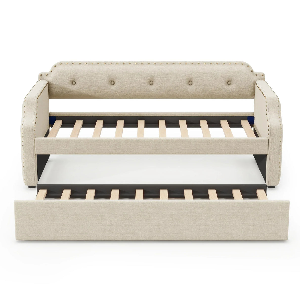 Twin Upholstered Daybed With Trundle Linen Frame - Omega Lifestyles