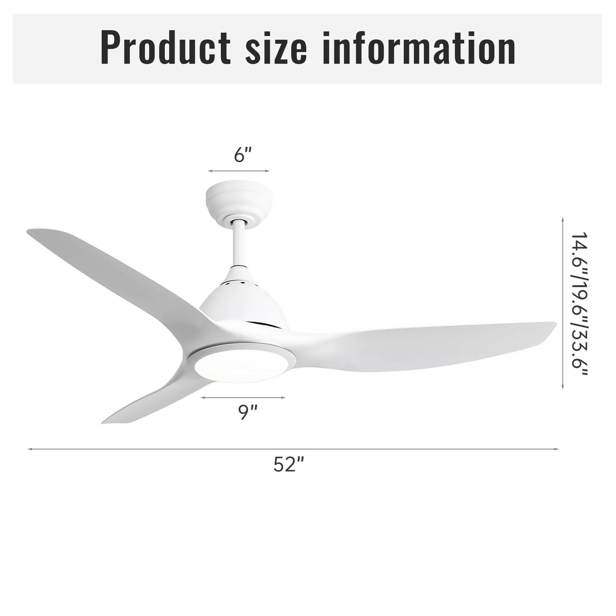 52-Inch White ABS Remote-Controlled Ceiling Fan With Light - Omega Lifestyles