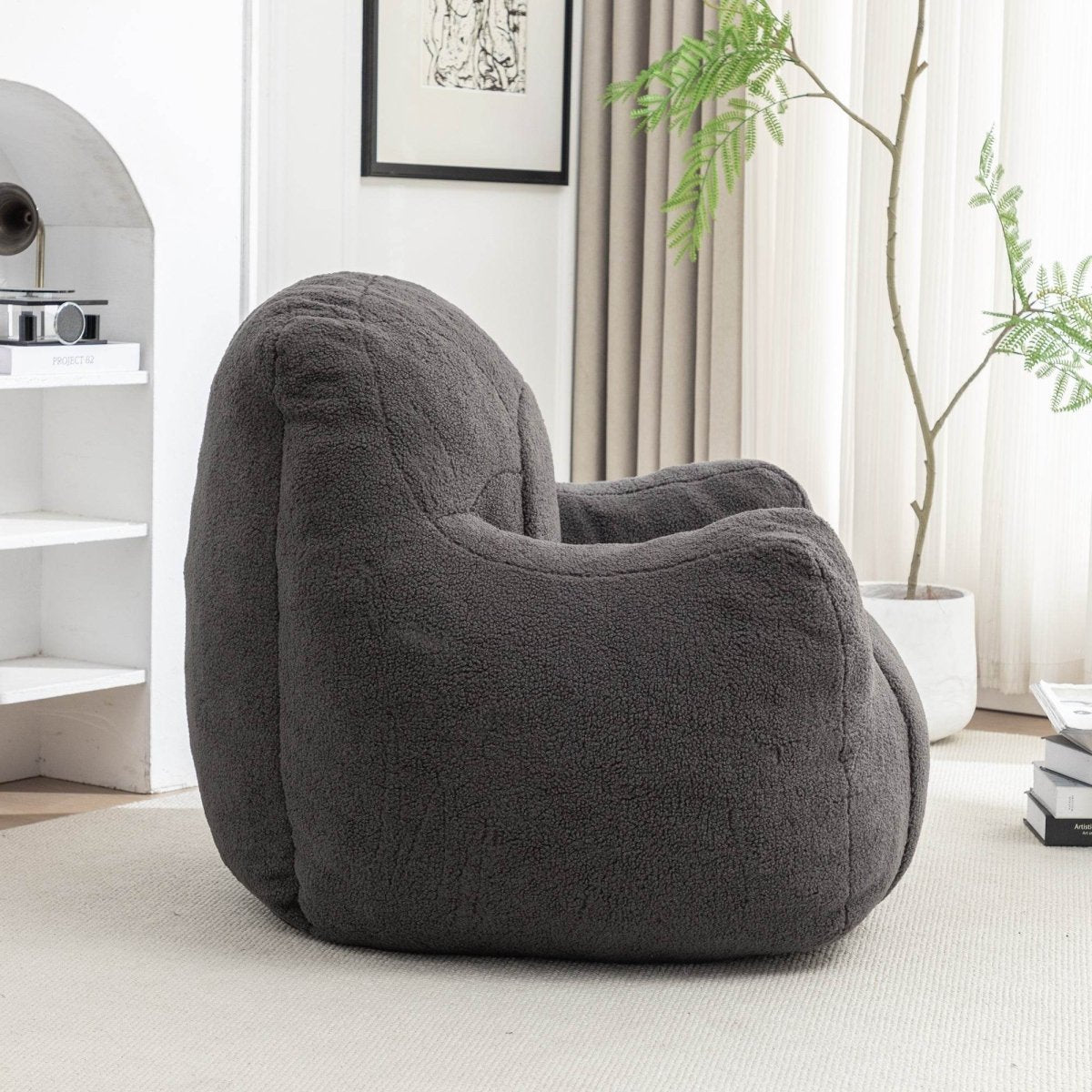 Dark Gray Teddy Foam Bean Bag Chair - Sleep Galleria
