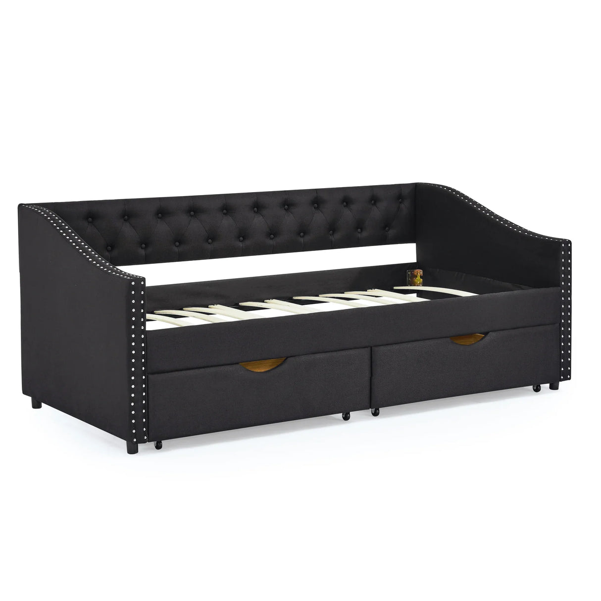 Twin Upholstered Tufted Linen Daybed With Drawers - Omega Lifestyles