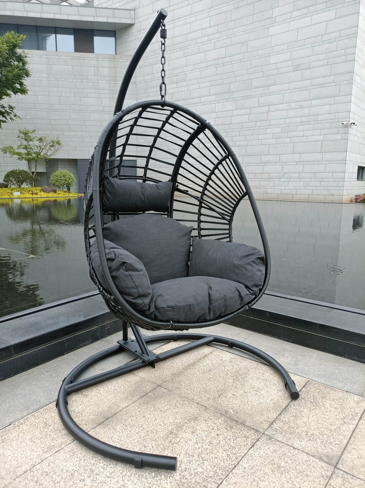 Outdoor Indoor PE Wicker Hanging Swing Chair With Cushion