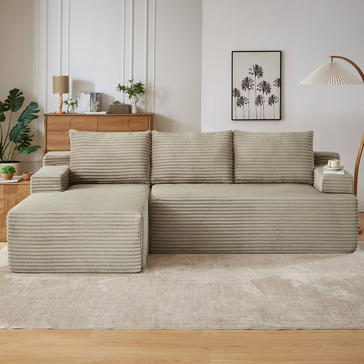 Plush Corduroy L-Shaped 4-Seat Sectional Sofa