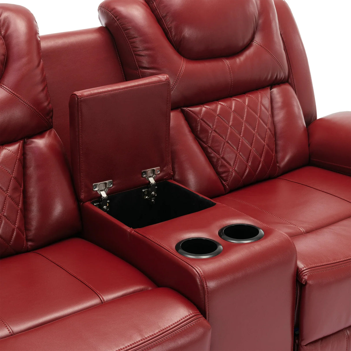 Wine Red Faux Leather Manual Recliner Sofa Set With LED Strip - Omega Lifestyles