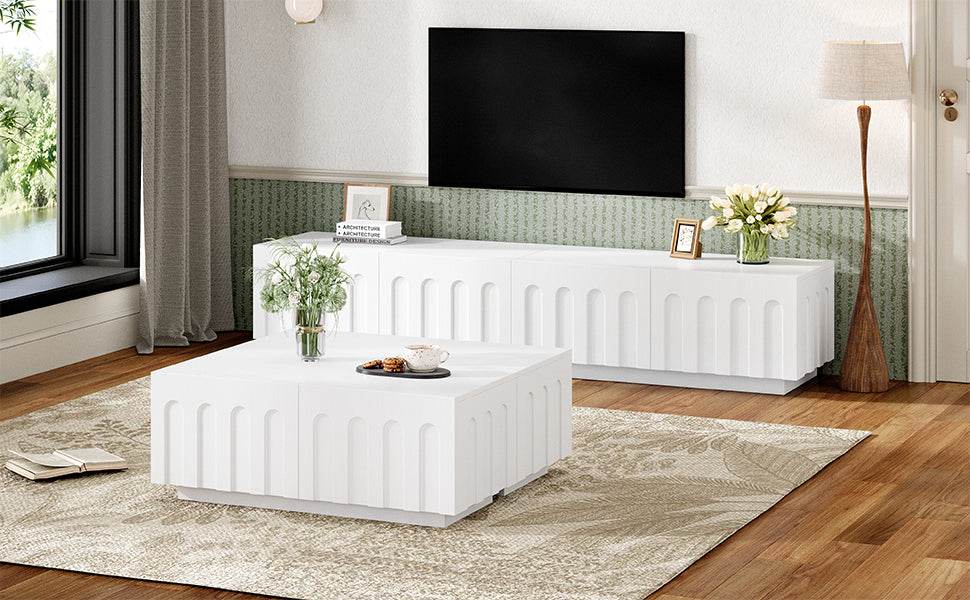 Elegant White MDF TV Stand And Coffee Table Set - Sleep Galleria