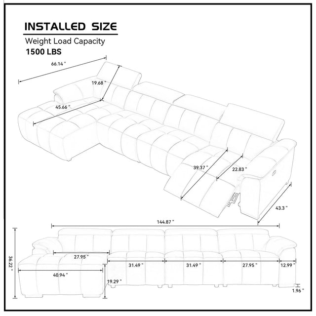 Electric Control Genuine Leather 4-Seat L-Shaped Reclining Sofa - Omega Lifestyles