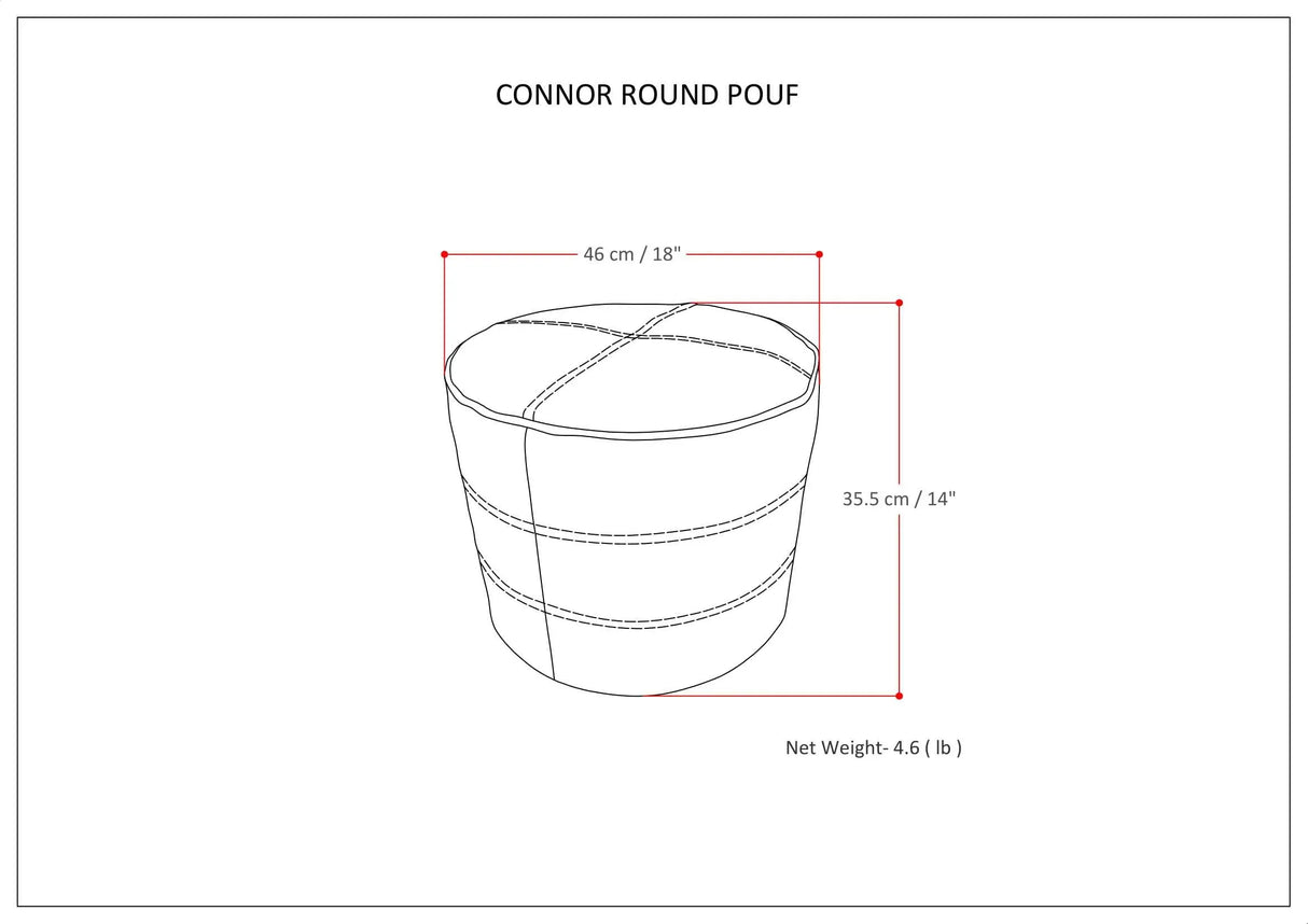 Distressed Brown Genuine Leather Round Pouf Stool - Omega Lifestyles