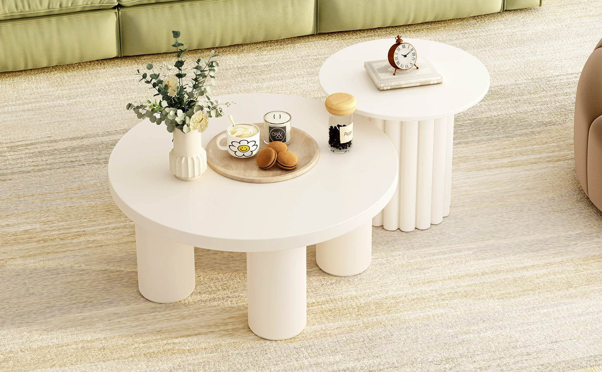 Set Of 2 Modern Roman Column MDF Coffee Tables - Sleep Galleria