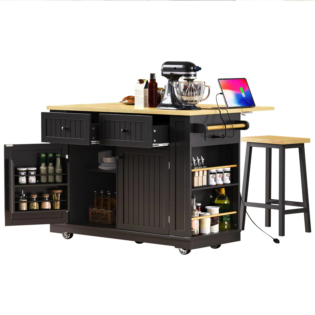 48-Inch Rolling Kitchen Island Cart With Power Outlet - Omega Lifestyles