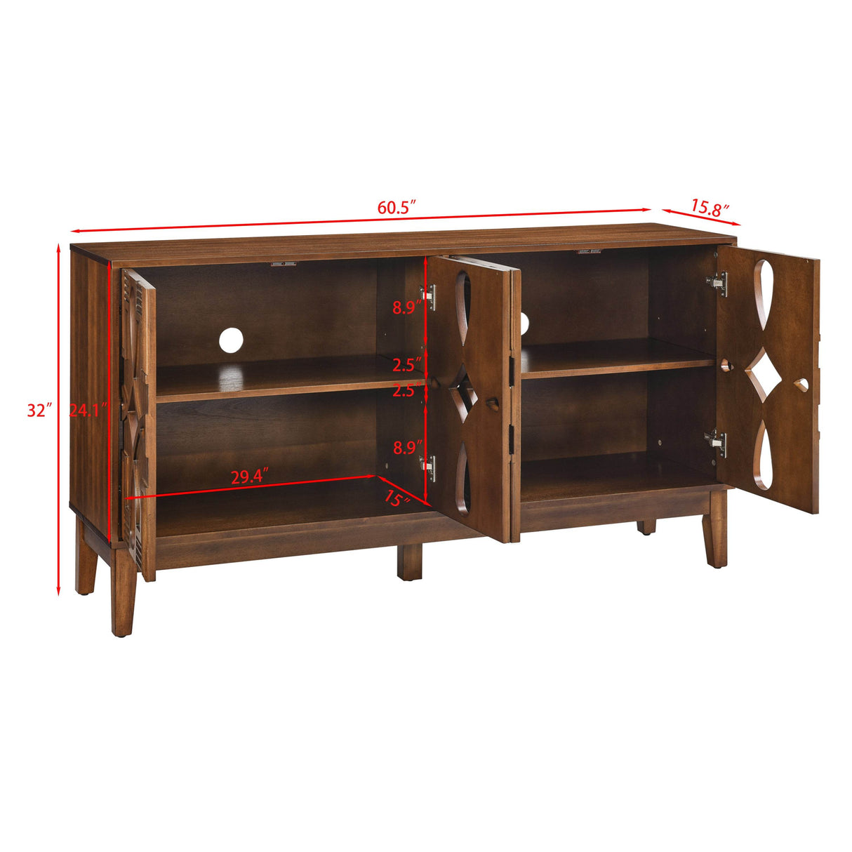 Mid Century Modern Walnut Solid Wood Sideboard Cabinet - Sleep Galleria