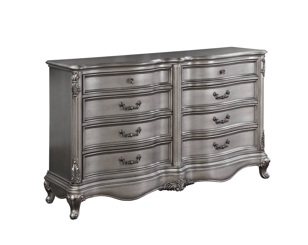 Antique Silver Synthetic Wood Classic Tufted Dresser - Omega Lifestyles