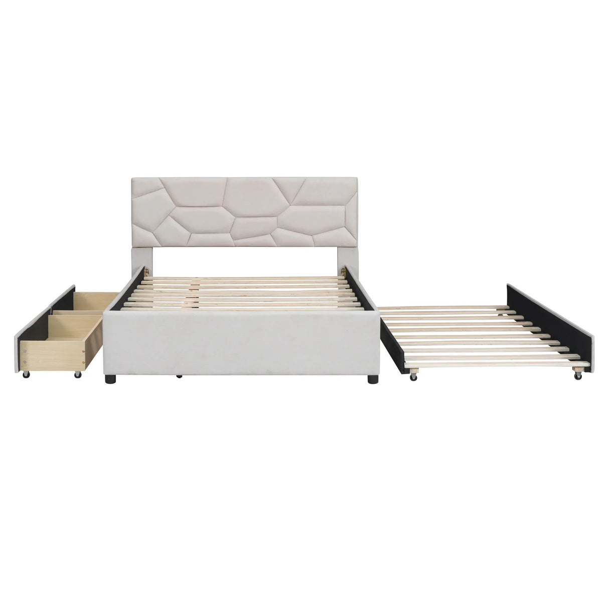 Full Upholstered Platform Bed With Trundle And Drawers Full - Omega Lifestyles
