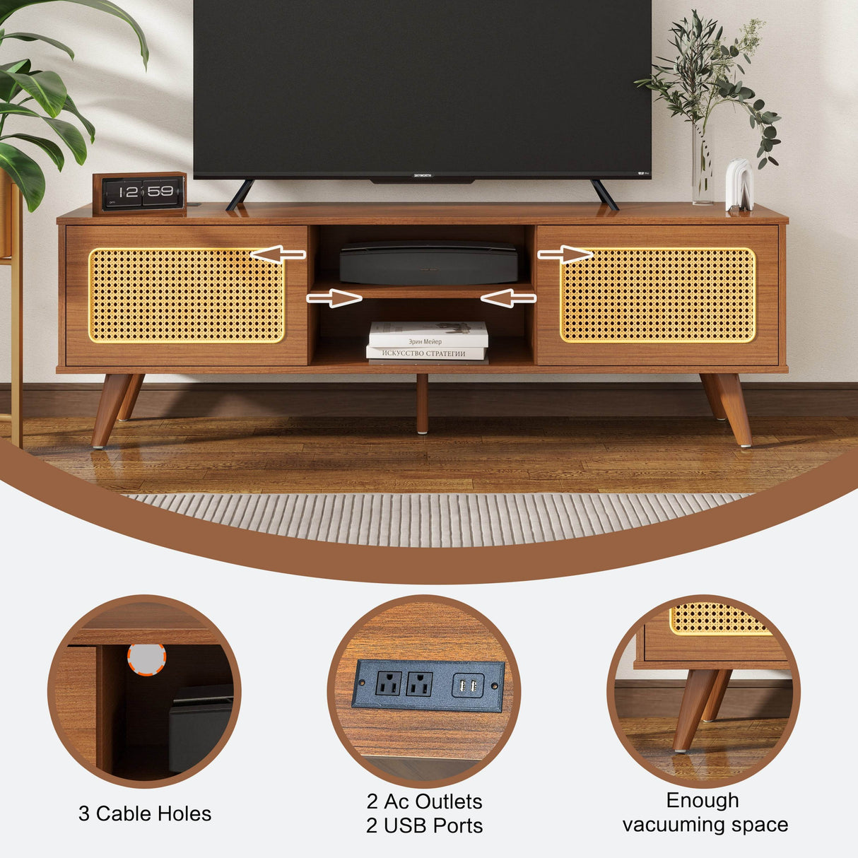 Mid Century Modern Rattan TV Stand Console - Sleep Galleria