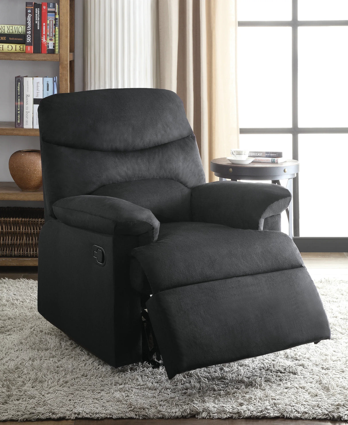 Black Fabric Motion Recliner With Plush Pillow-Top Arms - Omega Lifestyles