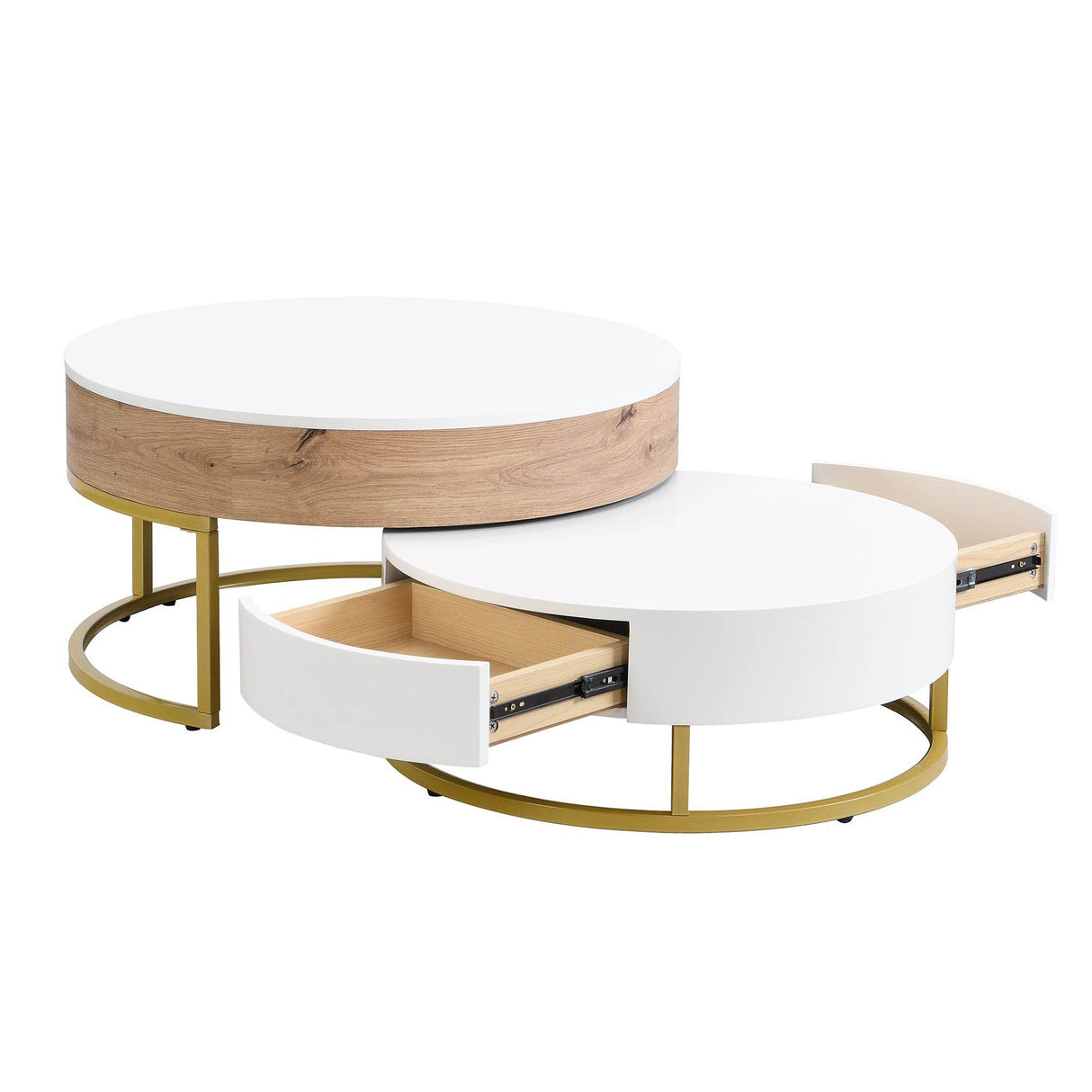 Modern Round Lift-Top Nesting Coffee Tables With Drawers - Sleep Galleria