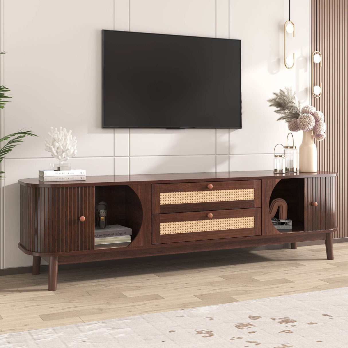 Modern Farmhouse Rattan TV Stand With Storage Cabinet - Sleep Galleria