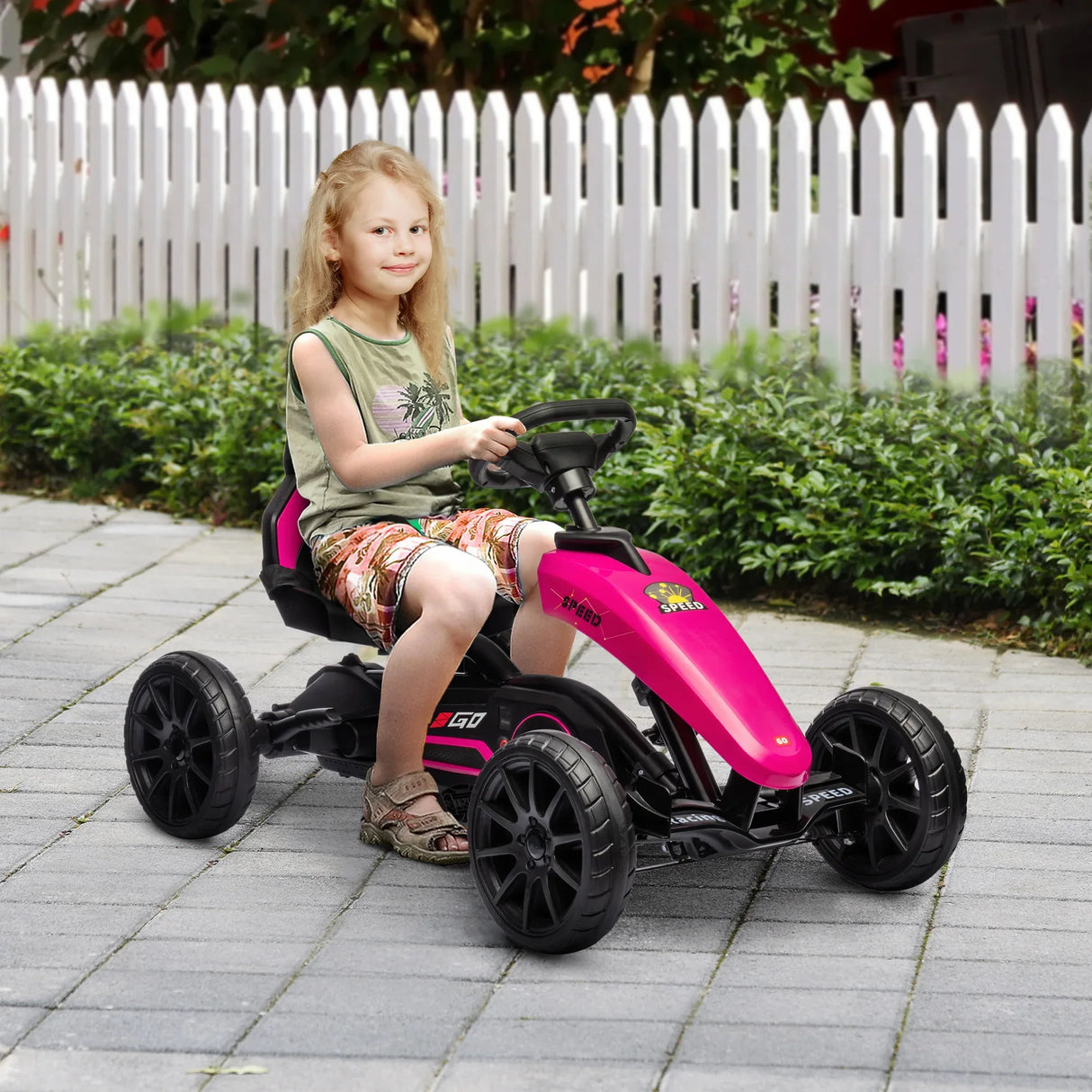 Kids Adjustable Pedal Go Kart With Handbrake And Shock Absorbing Wheels - Omega Lifestyles
