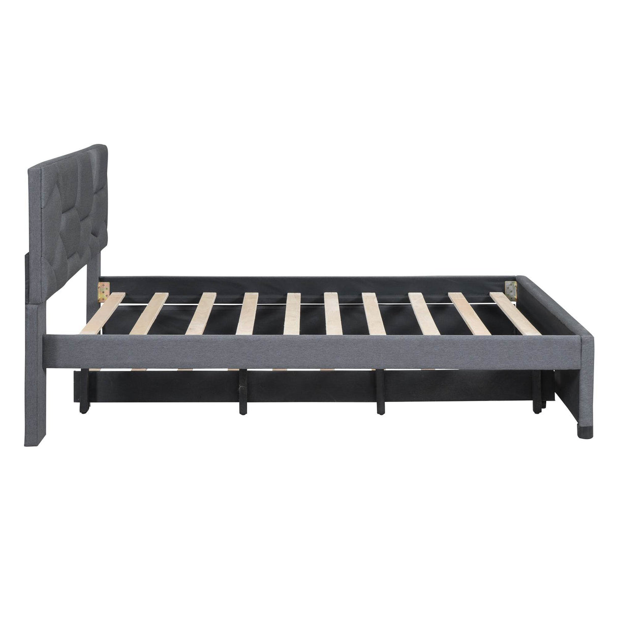 Full Upholstered Platform Bed With Twin Trundle - Omega Lifestyles