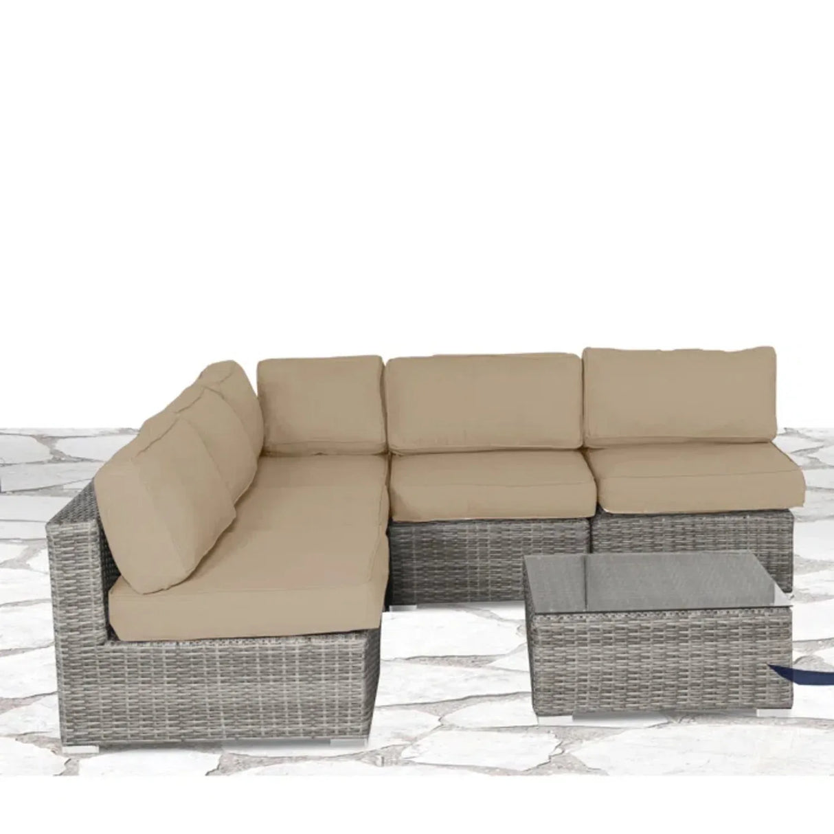 6-Piece Gray Wicker Outdoor Sectional Seating Set With Cushions - Omega Lifestyles
