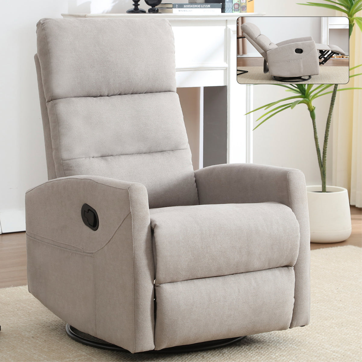Manual Fabric Recliner Chair Grey With Swivel Rocker