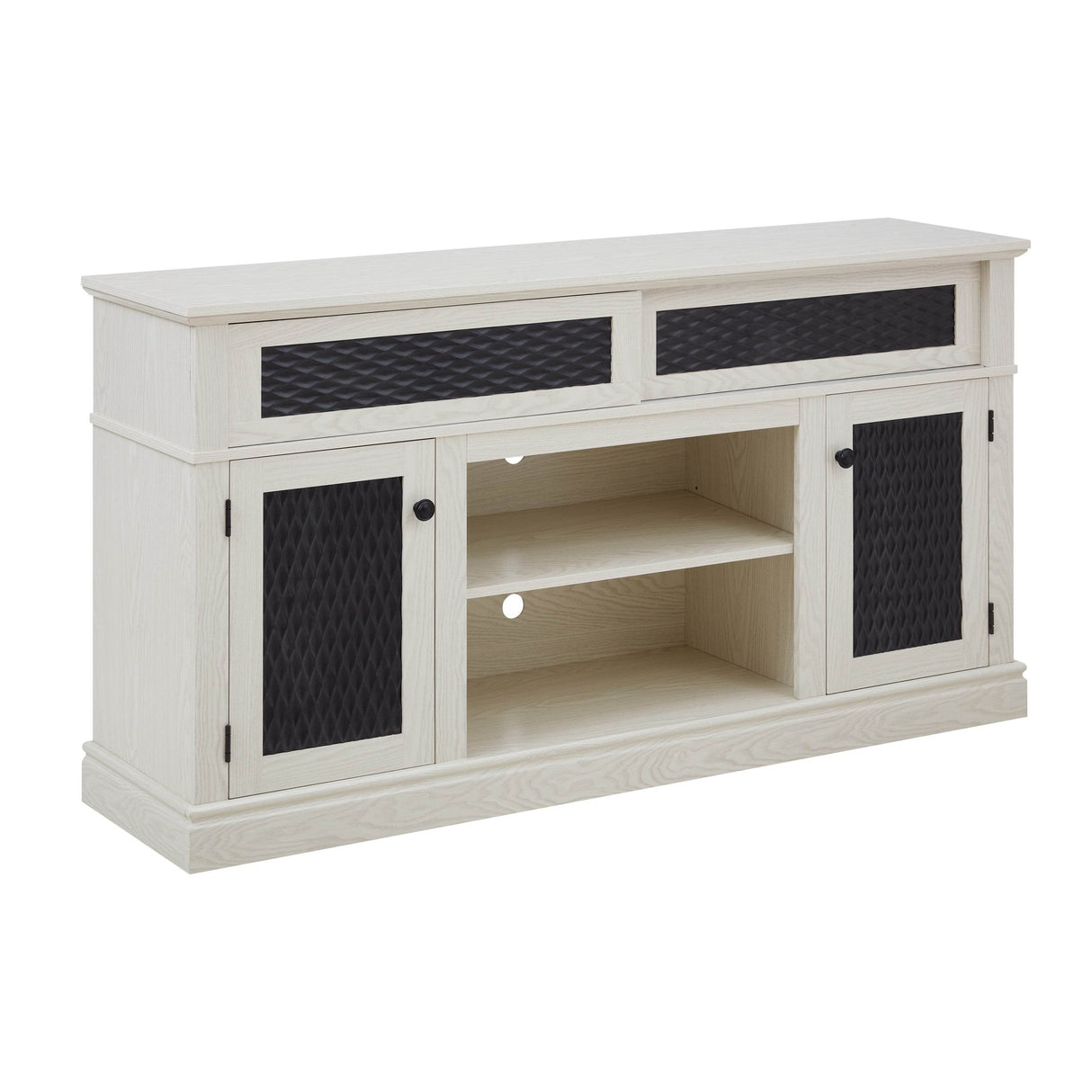 Embossed White MDF TV Stand With Storage and Cord Management - Sleep Galleria