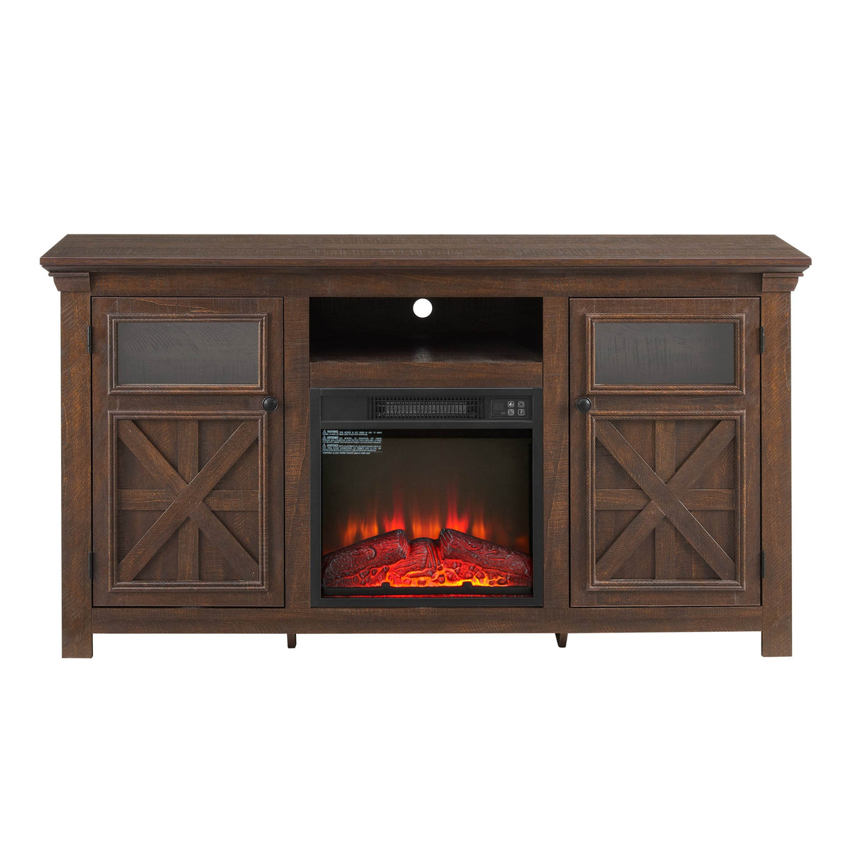 Farmhouse Espresso TV Stand With Fireplace Insert - Sleep Galleria