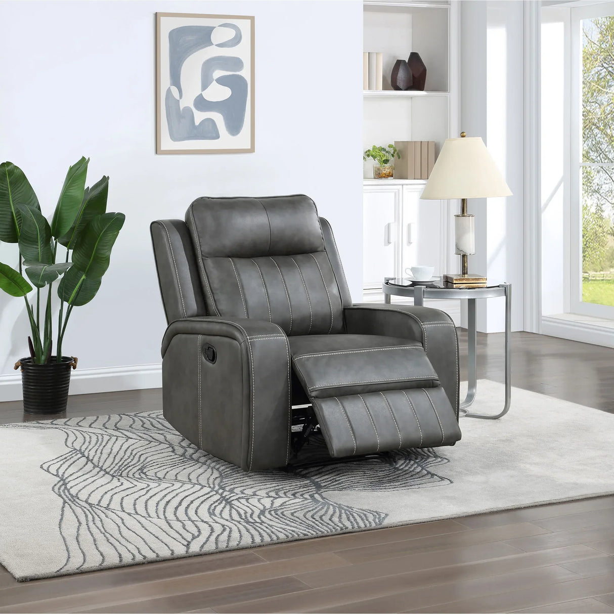Grey Upholstered Plush Foam Recliner Chair - Omega Lifestyles