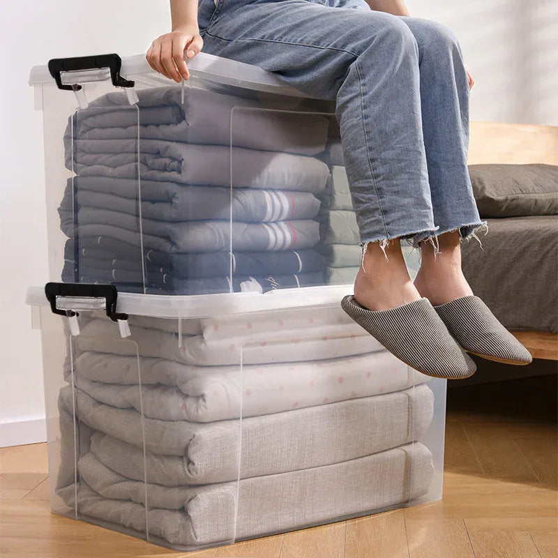 Set Of 4 Stackable 60 Quart Clear Plastic Storage Bins - Omega Lifestyles