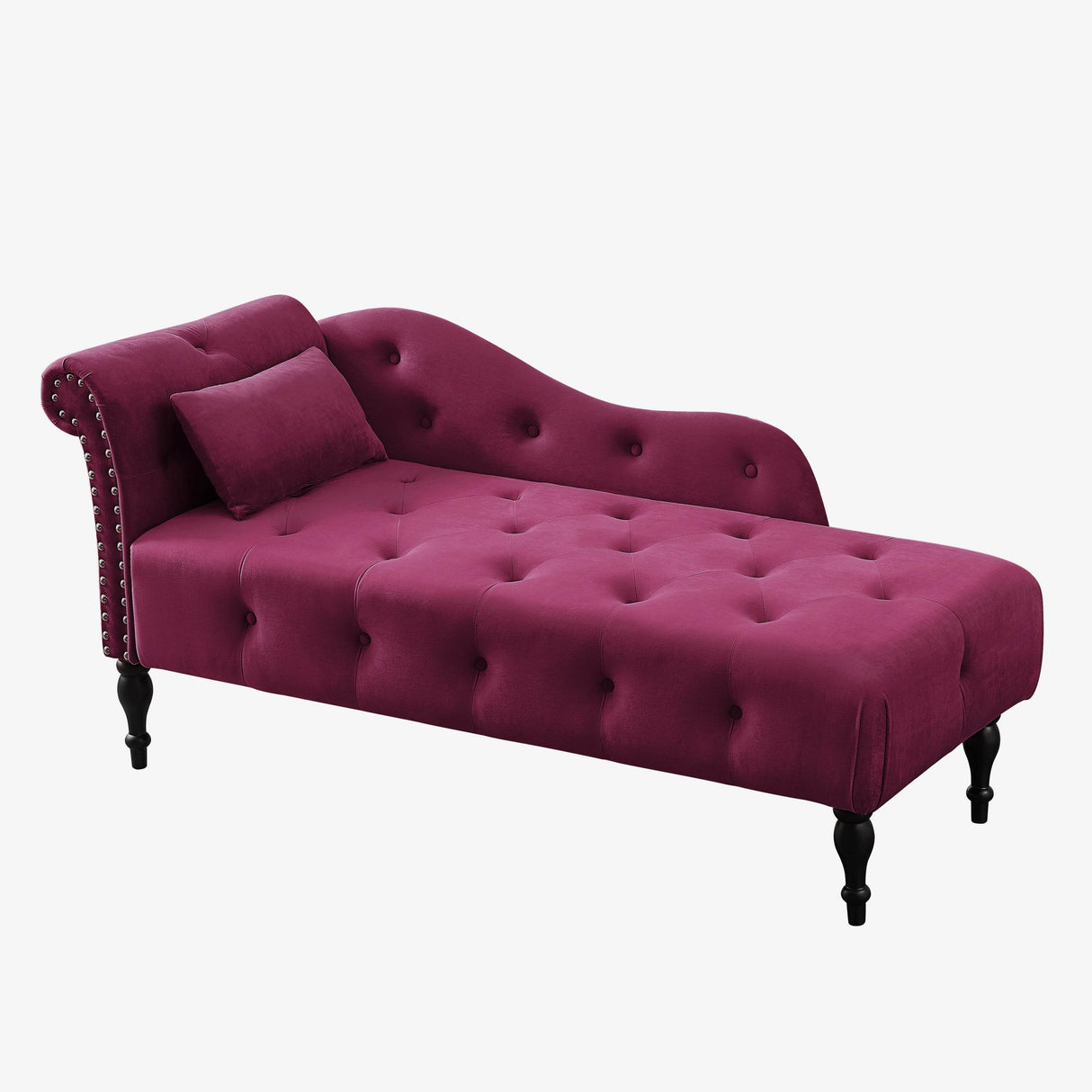 Velvet Tufted Nailhead Trimmed Solid Wood Chaise Lounge - Omega Lifestyles