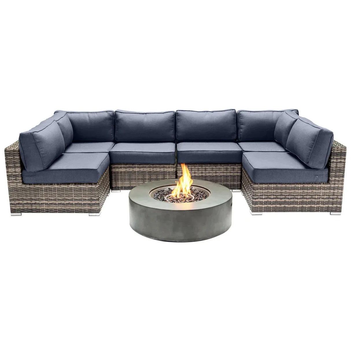 Outdoor 7-Piece Wicker Sectional Seating Group With Fire Pit - Omega Lifestyles