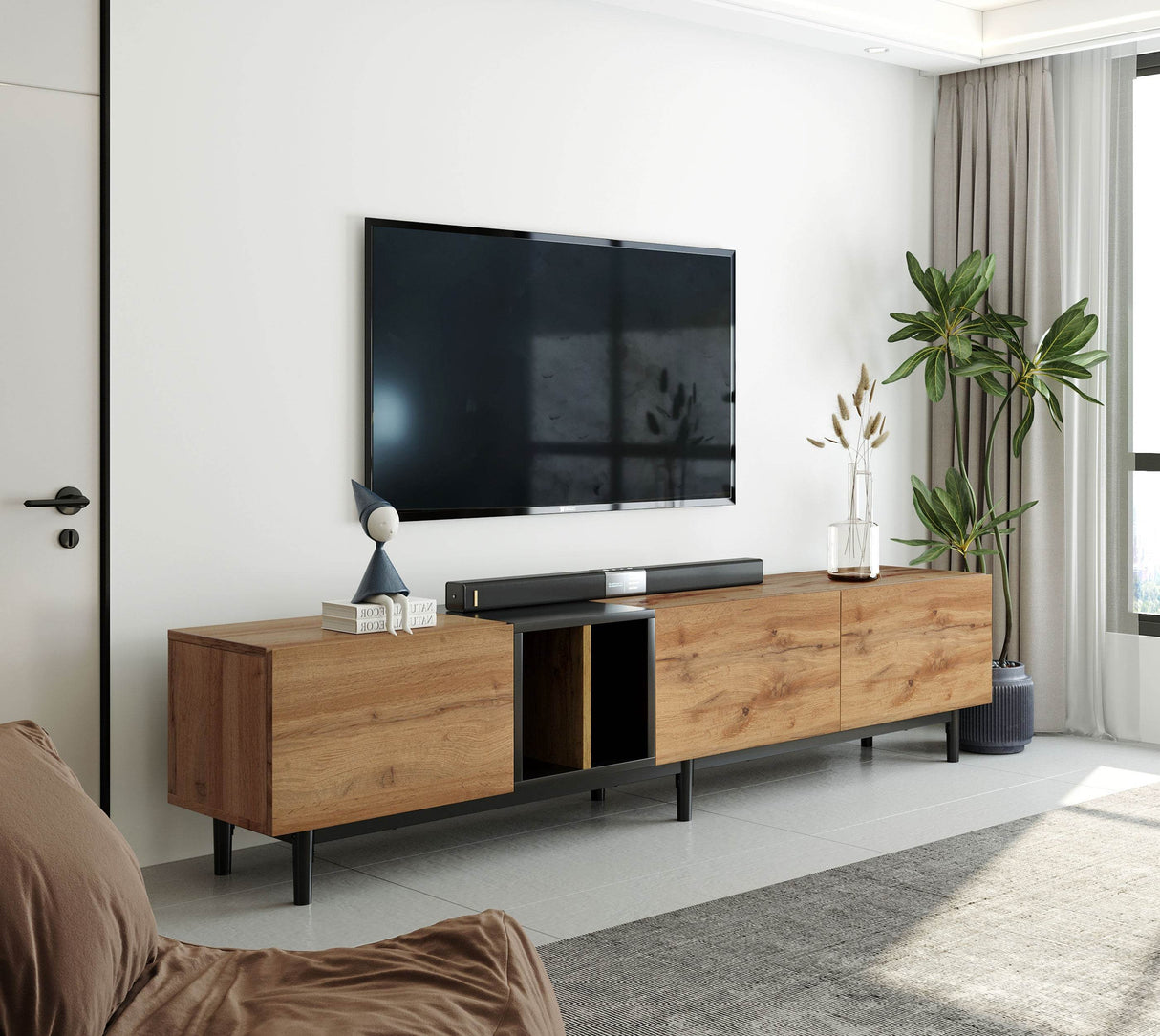 Modern Natural Wood MDF TV Stand Console - Sleep Galleria