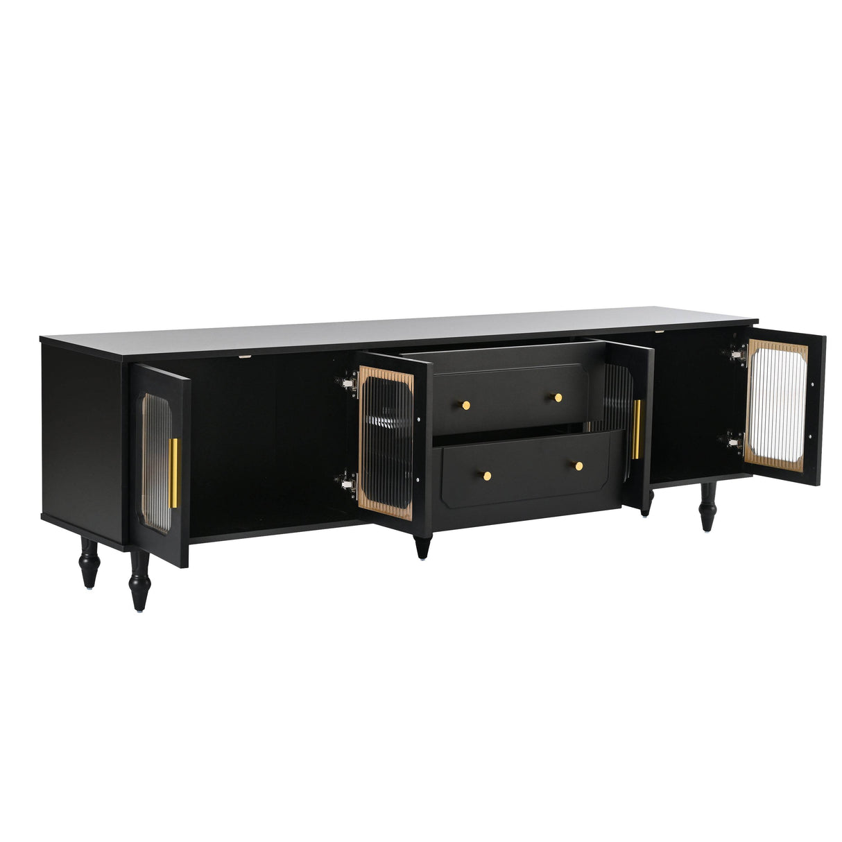 Retro Vintage Black TV Stand With Fluted Glass Doors - Sleep Galleria