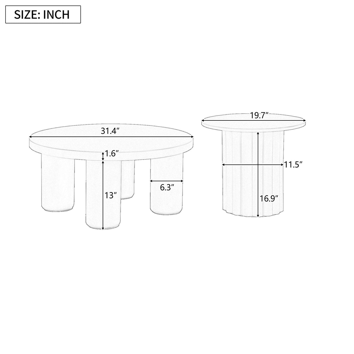 Set Of 2 Modern Roman Column MDF Coffee Tables - Sleep Galleria