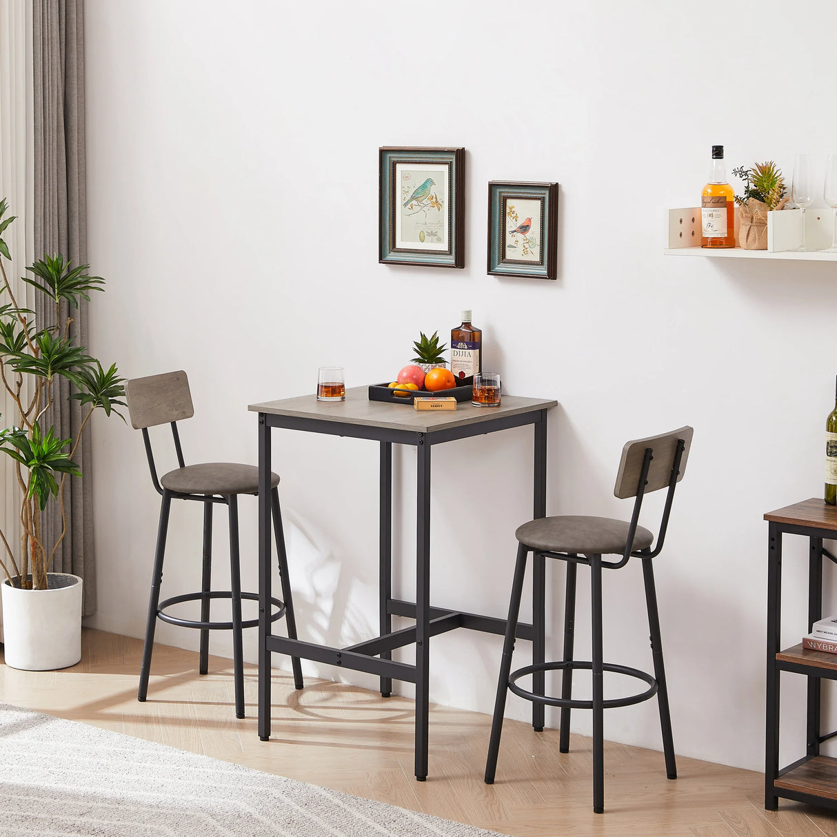 Rustic Grey Particleboard Bar Table Set With 2 Stools - Omega Lifestyles