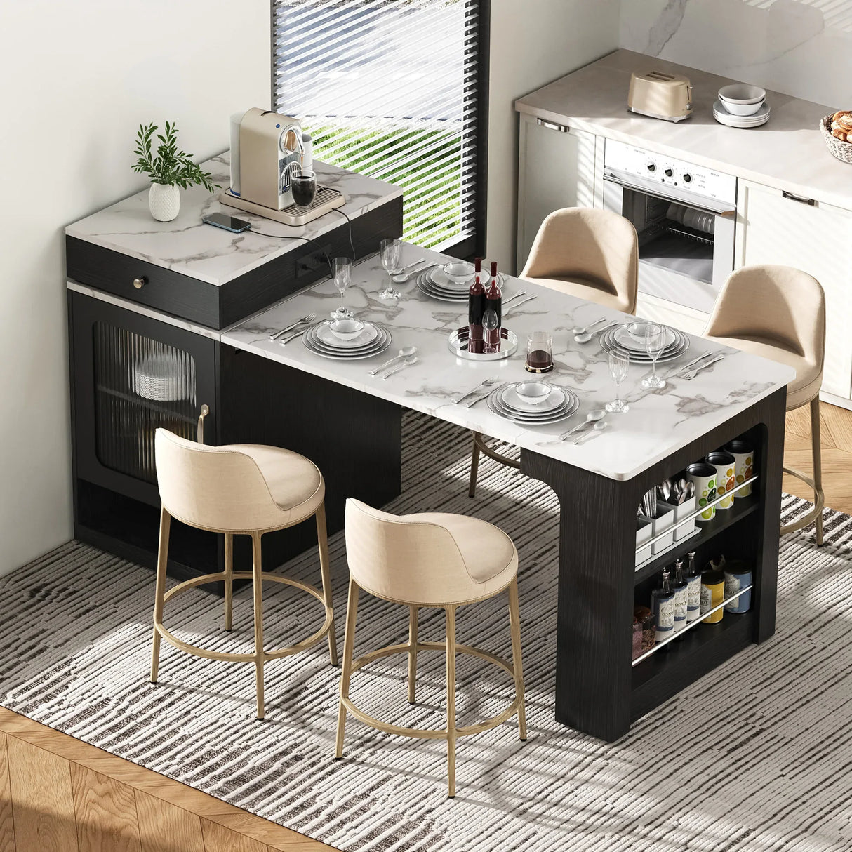 Extendable Dining Table Kitchen Island With Storage - Omega Lifestyles